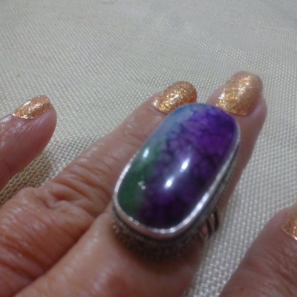 Breathtaking "SOLAR AGATE" Handmade Sterling Ring Size 9 #916A - Picture 3 of 3